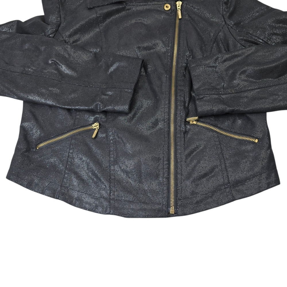 Rock & Republic Black Faux Leather Shiny Motorcycle Jacket Men's Large - Picture 8 of 10